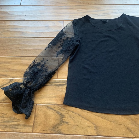 Vici Tops - 🦋 NEW Embroidered Mesh Flounce Sleeve All Black Top Semi Sheer Sleeves Women XS